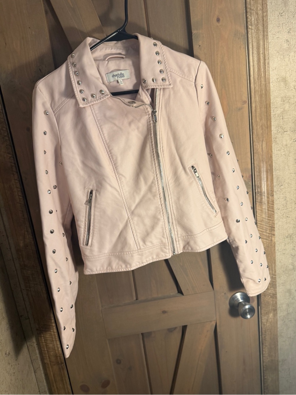 Charlotte Russe Pale Pink Studded Moto Jacket